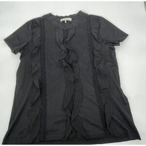 Sandro Ruffle Top Womens Size 1 Black Floral Lace Embroidered Small